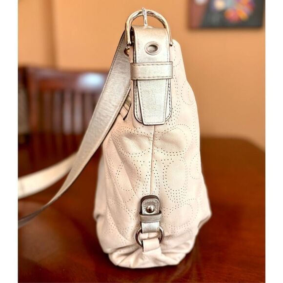 COACH - Signature Perforated Leather North/South Hobo Bag/Blush/Metallic Silver - Picture 8 of 16